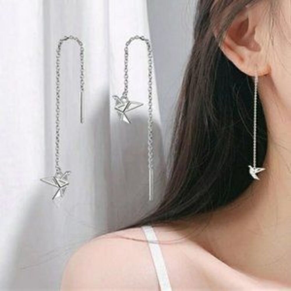 NEW Sterling Silver Diamond Paper Crane Earrings